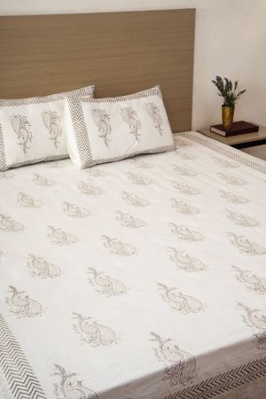 Khimsar Block Print Double Bedsheet With Pillow Covers